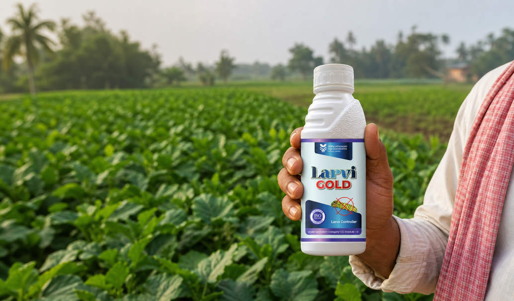 Larvi Gold product held by Odisha farmer in farm